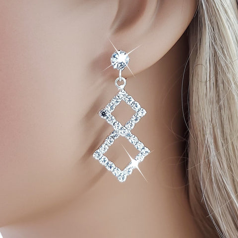 Dazzling Crystal Silver Dangle Drop Earrings