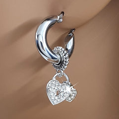 Hearts Crystal Silver Gold Hoops Dangle Drop Earrings