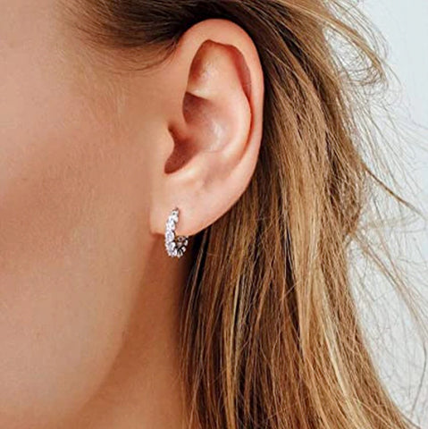 Image of Sparkling Silver Gold Crystal Hoop Earrings