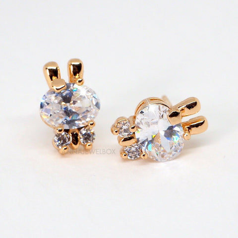 Image of Sparkling Gold Bunny Diamante Stud Earrings - AnnaJewelBox