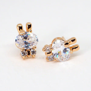 Sparkling Gold Bunny Diamante Stud Earrings - AnnaJewelBox