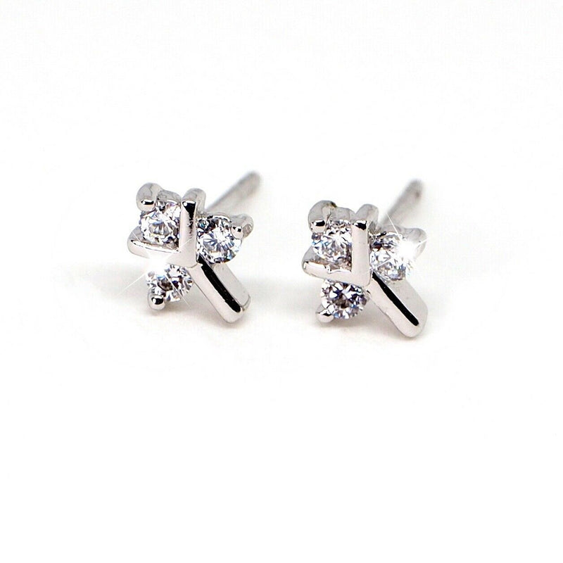 Sparking Diamante Crystals Silver Tree Stud Earrings