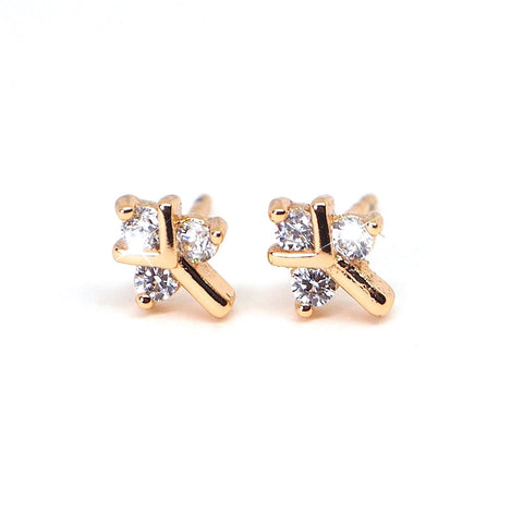 Sparking Diamante Crystals Gold Tree Stud Earrings