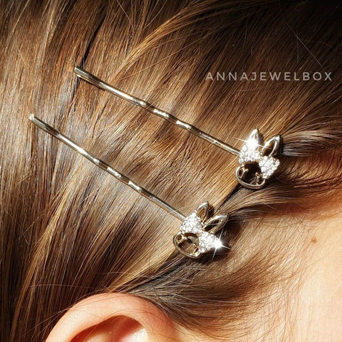 Image of Crystal Bunnies Hair Clip Barrette Set - AnnaJewelBox