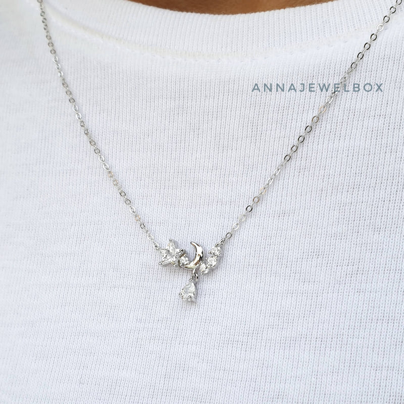 Twinkle Star 925 Sterling Silver Crystal Pendant Necklace - AnnaJewelBox
