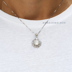 Sparkling Sun 925 Sterling Silver Crystal Necklace - AnnaJewelBox