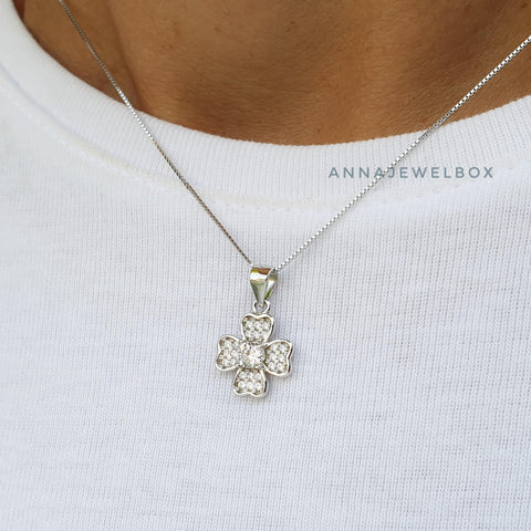 Image of Lucky Shamrock 925 Sterling Silver Crystal Necklace - AnnaJewelBox