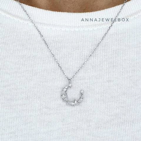 Image of Crystal Moon 925 Sterling Silver Diamante Pendant Necklace - AnnaJewelBox