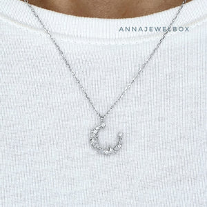 Crystal Moon 925 Sterling Silver Diamante Pendant Necklace - AnnaJewelBox