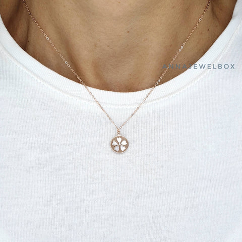 Image of Love Flower Reversible Gold Plated 925 Sterling Silver Charm Necklace - AnnaJewelBox