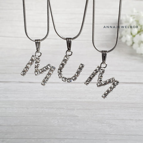 Image of 925 Sterling Silver Single Letter Initial Necklace - AnnaJewelBox