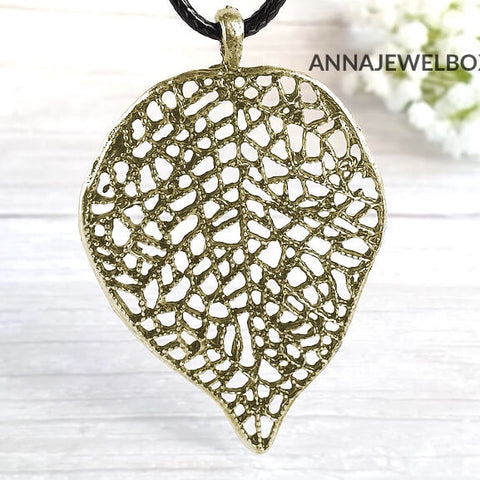 Silver and Gold Leaf Necklace - AnnaJewelBox