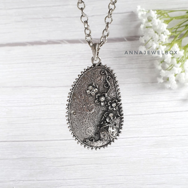 Floral Silver Bohemian Crystal Necklace