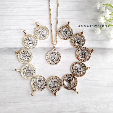 Image of 12 Horoscope Star Sign Zodiac Gold Plated Necklace - AnnaJewelBox