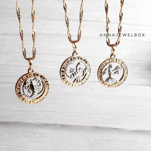 12 Horoscope Star Sign Zodiac Gold Plated Necklace - AnnaJewelBox