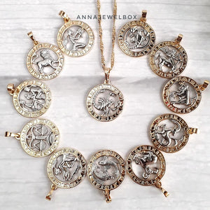 12 Horoscope Star Sign Zodiac Gold Plated Necklace - AnnaJewelBox
