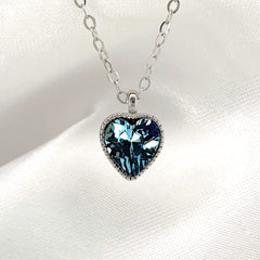 925 Sterling Silver Love Heart Diamante Birthstone Necklace