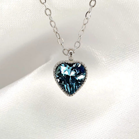 Image of 925 Sterling Silver Love Heart Diamante Birthstone Necklace