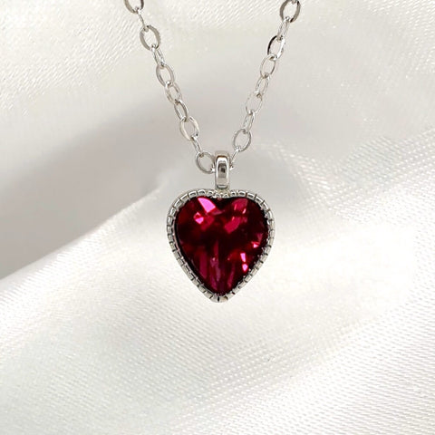 Image of 925 Sterling Silver Love Heart Diamante Birthstone Necklace