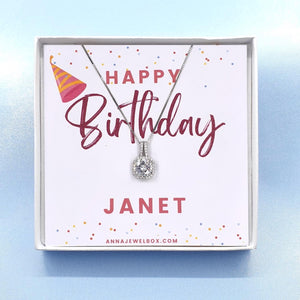 925 Sterling Silver Personalised Birthday Gift Crystal Necklace - Birthday Day Card Gift
