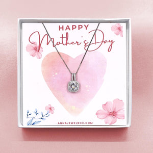 925 Sterling Silver Personalised Mother's Day Diamante Necklace - Happy Mothers Day Card Gift