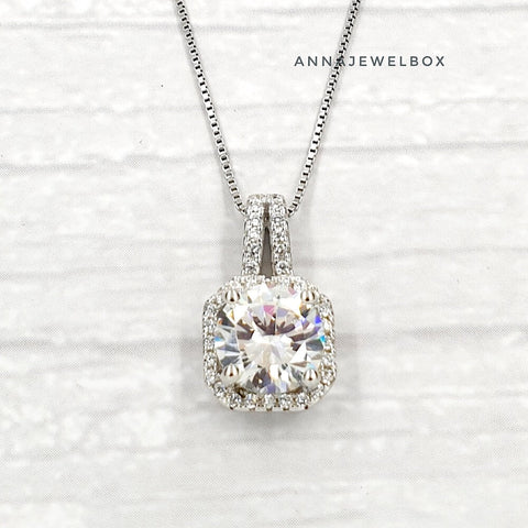 Image of Sparkling 925 Sterling Silver Crystal Pendant Necklace