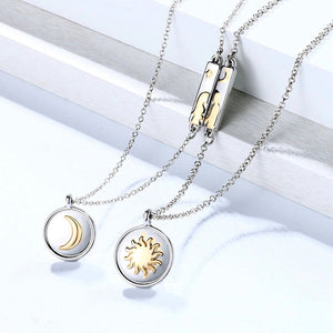Sun Moon Couple Necklace Set Magnetic in Silver