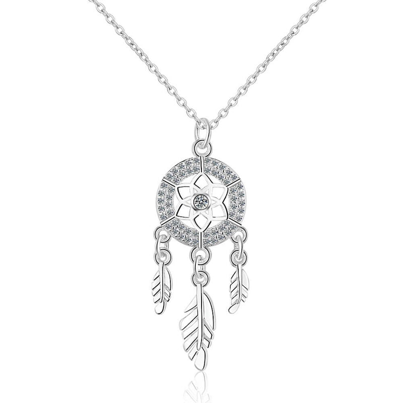 925 Sterling Silver Dreamcatcher Pendant Crystal Necklace