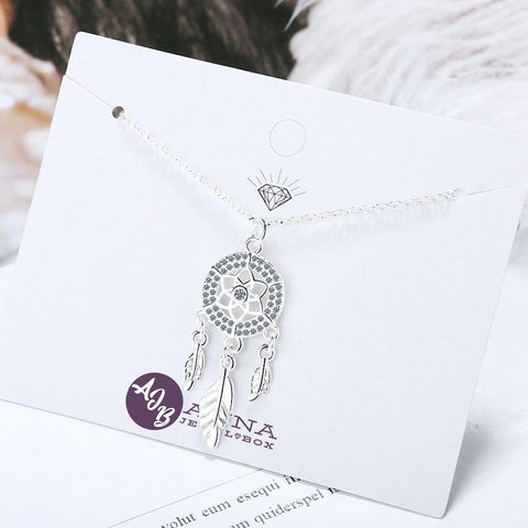 Image of 925 Sterling Silver Dreamcatcher Pendant Crystal Necklace