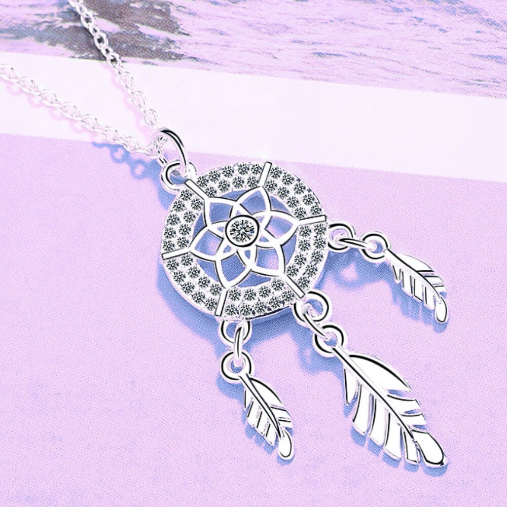 925 Sterling Silver Dreamcatcher Pendant Crystal Necklace