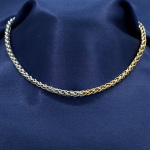 18k Duotone Gold Silver Plated Wheat Chain Necklace