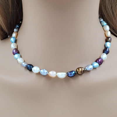 Stunning Pearl Necklace Black Pink White Blue Freshwater Cultured Pearls