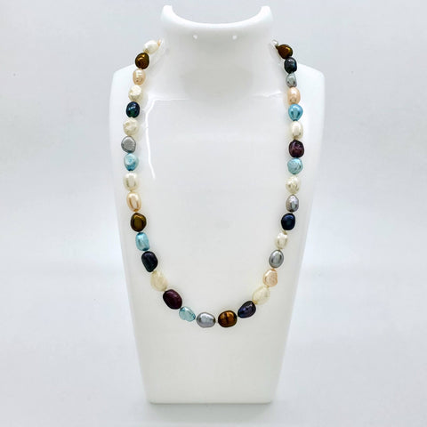 Image of Stunning Pearl Necklace Black Pink White Blue Freshwater Cultured Pearls