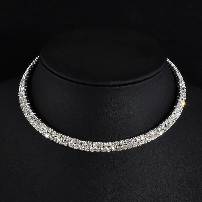 Flexible Diamante Silver Choker Necklace - AnnaJewelBox