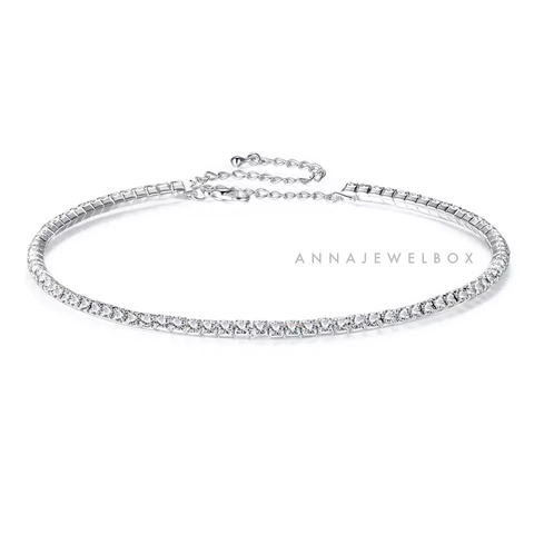 Image of Flexible Diamante Silver Choker Necklace - AnnaJewelBox