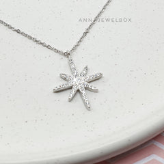 925 Sterling Silver Diamante Star Necklace - AnnaJewelBox