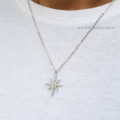 Image of 925 Sterling Silver Diamante Star Necklace - AnnaJewelBox