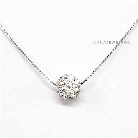 925 Sterling Silver White Diamante Crystals Adorned Necklace - AnnaJewelBox