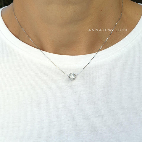925 Sterling Silver White Diamante Crystals Adorned Necklace - AnnaJewelBox