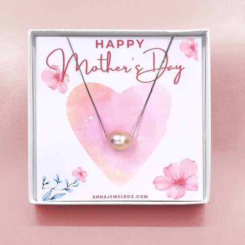Image of 925 Sterling Silver Personalised Mother's Day Pearl Necklace - Happy Mothers Day Card Gift