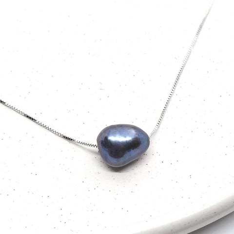 Image of 925 Sterling Silver Black Freshwater Pearl Necklace - AnnaJewelBox