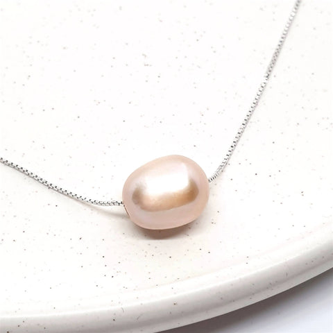 925 Sterling Silver Pink Natural Freshwater Pearl Necklace - AnnaJewelBox