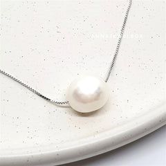 925 Sterling Silver White Freshwater Pearl Necklace - AnnaJewelBox
