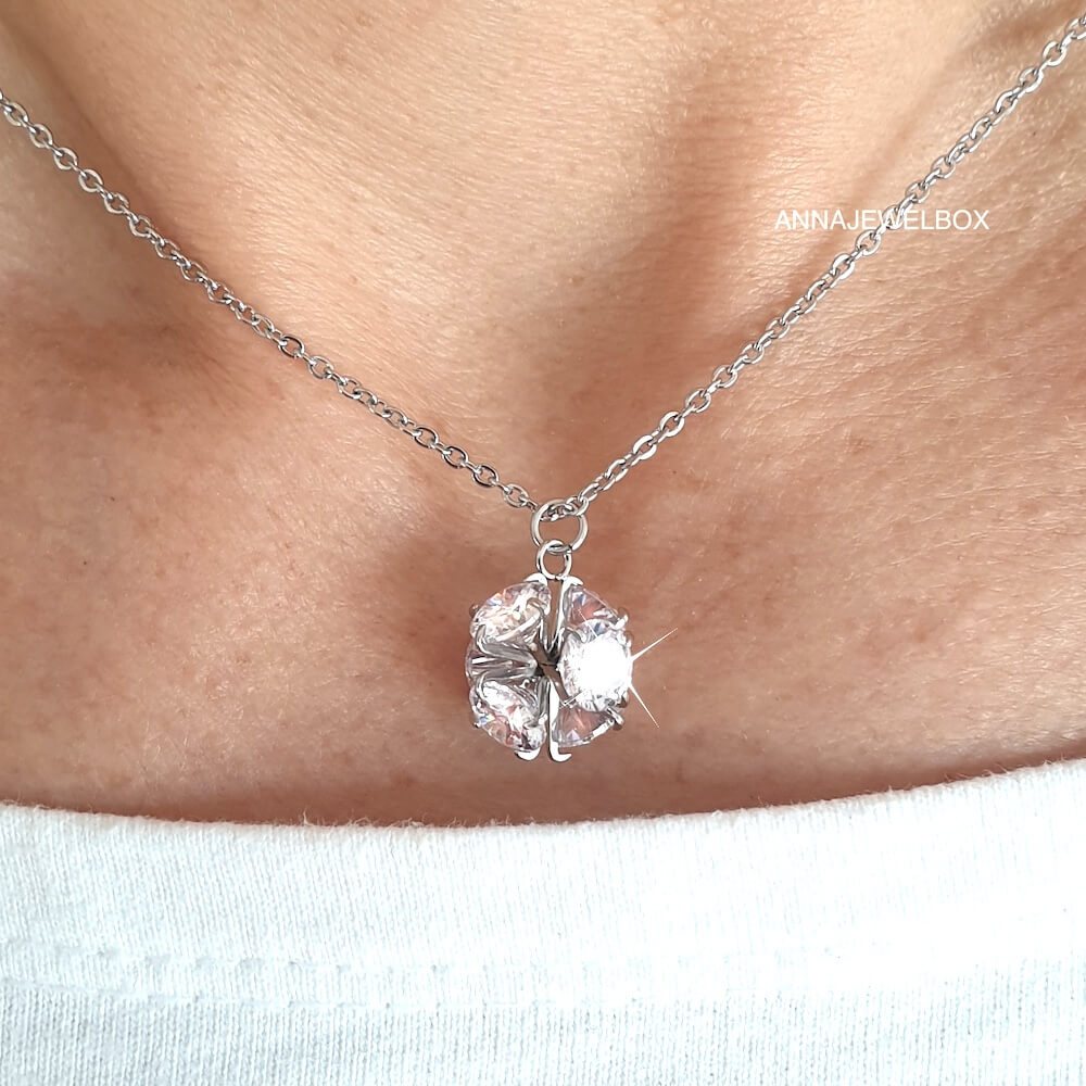 Sun Silver Crystal Pendant Necklace - AnnaJewelBox