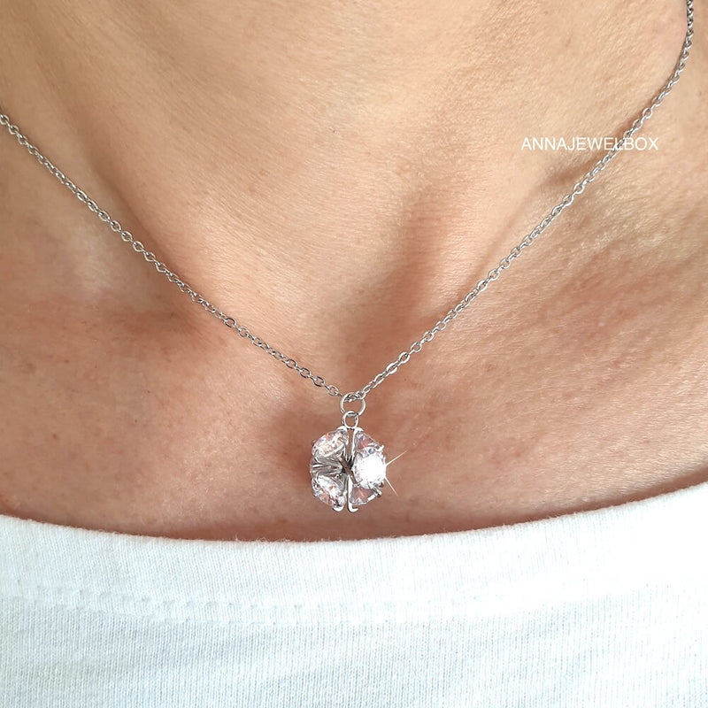 Little Sun Silver Crystal Pendant Necklace - AnnaJewelBox