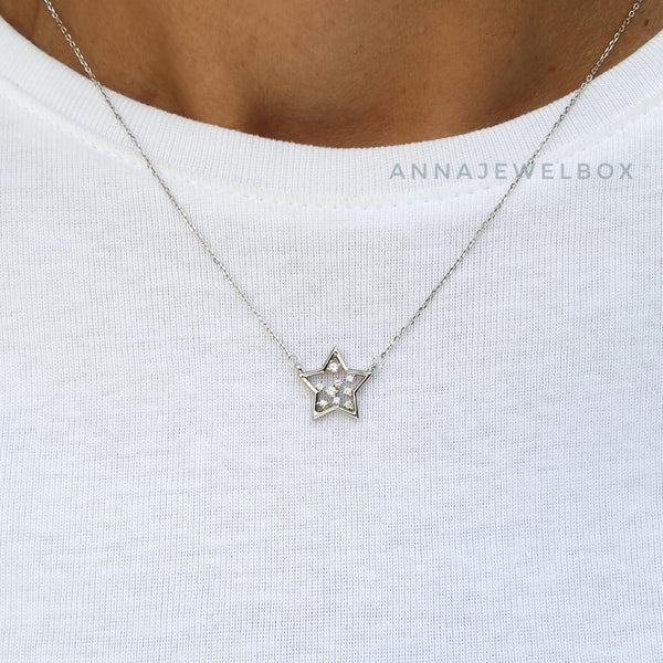 925 Sterling Silver Diamante Star Necklace – AnnaJewelBox