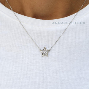 925 Sterling Silver Diamante Star Necklace - AnnaJewelBox