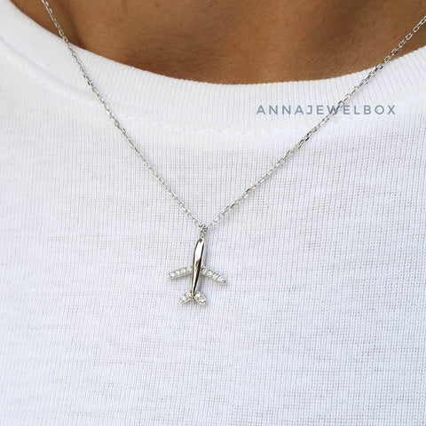 Image of Airplane 925 Sterling Silver Necklace - AnnaJewelBox
