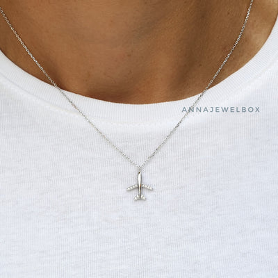 Airplane 925 Sterling Silver Necklace - AnnaJewelBox