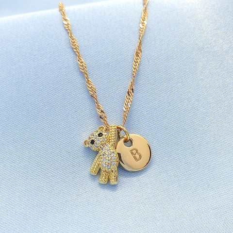Image of Personalised Birthday Gift Initial Name Teddy Bear Necklace Gift for Her